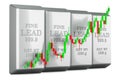 Lead bars with candlestick chart, showing uptrend market. 3D rendering Royalty Free Stock Photo