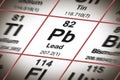 Lead chemical element with the Mendeleev periodic table - concept image Royalty Free Stock Photo