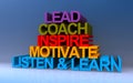 lead coach inspire motivate listen and learn on blue