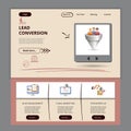 Lead conversion flat landing page website template. Blog management, e-mail marketing, sponsored ad. Web banner with