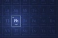 Lead element glowing in a dark periodic table Royalty Free Stock Photo
