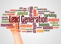 Lead generation word cloud and hand with marker concept Royalty Free Stock Photo