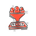 Lead management icon in comic style. Funnel with people, money vector cartoon illustration pictogram. Target client business Royalty Free Stock Photo