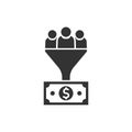Lead management icon in flat style. Funnel with people, money vector illustration on white isolated background. Target client bus Royalty Free Stock Photo