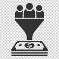 Lead management icon in flat style. Funnel with people, money vector illustration on isolated background. Target client business Royalty Free Stock Photo