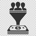 Lead management icon in flat style. Funnel with people, money vector illustration on isolated background. Target client business Royalty Free Stock Photo