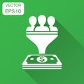Lead management icon in flat style. Funnel with people, money vector illustration with long shadow. Royalty Free Stock Photo