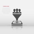 Lead management icon in flat style. Funnel with people, money vector illustration on white isolated background. Target client Royalty Free Stock Photo