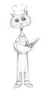 Lead pencil graphic cartoon cat cooks food