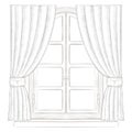 Lead pencil graphic window with curtains