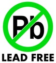 Lead Plumbum free icon. Letters Pb in green crossed circle Royalty Free Stock Photo