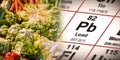 Lead pollution in vegetables - concept with the Mendeleev periodic table and fresh vegetables - HACCP Hazard Analyses and