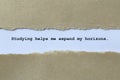 studying helps me expand my horizons on white paper Royalty Free Stock Photo