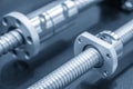 The lead screw spare parts of CNC machine in close-up scene. Royalty Free Stock Photo