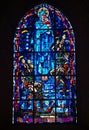 Leaded windows in a church in Sainte Mere Eglise with paratrooper