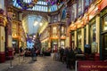 Leadenhall Market bars and shops lit up with Christmas decorations - interior On The South Bank, London, UK Royalty Free Stock Photo