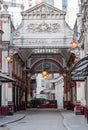 Leadenhall market closed, no people. London, UK. Empty streets City of London during national lockdown.