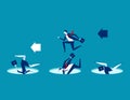 Leader avoiding pitfalls. Concept business vector business illustration. Flat character design, Trapped, Leadership, Cartoon