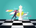 Leader choose the best strategic way to move chess. Vector flat illustration.