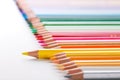 Leader concept with one pencil standing out of crowd of other pencils Royalty Free Stock Photo