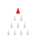 Leader Concept. Rof of White Origami Paper Airplanes with One Red. 3d Rendering Royalty Free Stock Photo