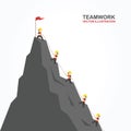 Leader help their friend to climb to the top of the mountain. Vector illustration.