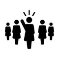 Leader Icon vector female public speaker person symbol for leadership with raised hand in glyph pictogram