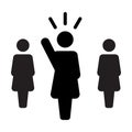 Leader Icon vector female public speaker person symbol for leadership with raised hand in glyph pictogram