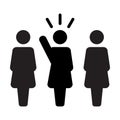 Leader Icon vector female public speaker person symbol for leadership with raised hand in glyph pictogram