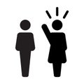 Leader Icon vector male and female public speaker person symbol for leadership with raised hand in glyph pictogram