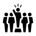 Leader Icon vector male public speaker person symbol for leadership with raised hand in glyph pictogram