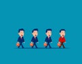 Leader leads the employees in a line to walk forward. Business leadership concept