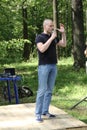 The leader of the Left front Sergei Udaltsov at a meeting of activists in the Khimki forest