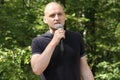 The leader of the Left front Sergei Udaltsov at a meeting of activists in the Khimki forest