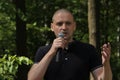 The leader of the Left front Sergei Udaltsov at a meeting of activists in the Khimki forest