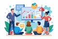Leader presents business strategy using data visualizations to team during a strategic planning session in a modern office Royalty Free Stock Photo