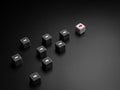The leader with a red arrow on white dice.