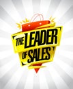 The leader of sales, sale poster design concept with origami ribbons and paper bag
