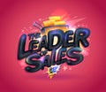 The leader of sales web banner or poster mockup with glossy letters