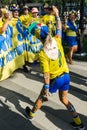 The leader of the Swedish fans urged to sing songs to victory