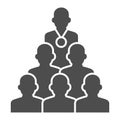 Leader and team solid icon, business teamwork concept, Crowd of people with leader in center sign on white background