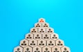 Leader on top of companys hierarchical pyramid. Traditional hierarchy concept. Superiors and subordinates. Meritocracy, corporate