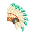 Leader War Bonnet With Feathers, Native American Indian Culture Symbol, Ethnic Object From North America Isolated Icon