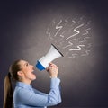 Leader woman shouting into megaphone Royalty Free Stock Photo