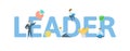 LEADER word concept banner. Concept with people, letters, and icons. Flat vector illustration. Isolated on white