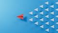 Leaderplane concept minimal with red paper plane leading among paper plane white.3D rendering on blue background. Royalty Free Stock Photo