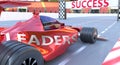 Leaders and success - pictured as word Leaders and a f1 car, to symbolize that Leaders can help achieving success and prosperity
