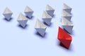 Leadership and business concept. One red leader ship leads other grey Royalty Free Stock Photo