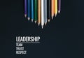 Leadership business concept. white color pencil lead other color with word Leadership, team, trust and respect on black background Royalty Free Stock Photo