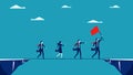 Leadership. Business leaders hold winner flags in the direction of business to achieve goals